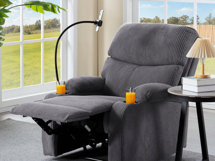 Adjustable Manual Recliner, Ergonomic Lounge Chair With Phone Holder And 2 Cup Holders
