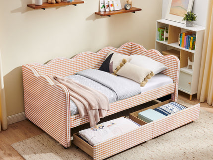 Gingham Daybed With USB Charging Port, Wave-Shaped Design