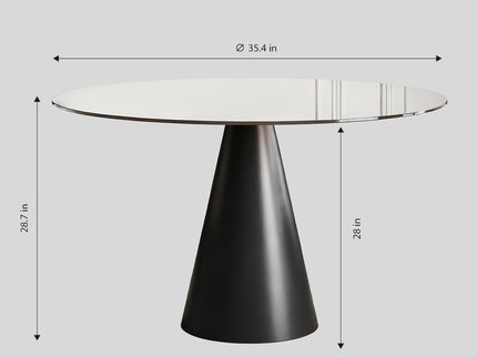 Round Dining Table & Tempered Glass Top - Black / Brown