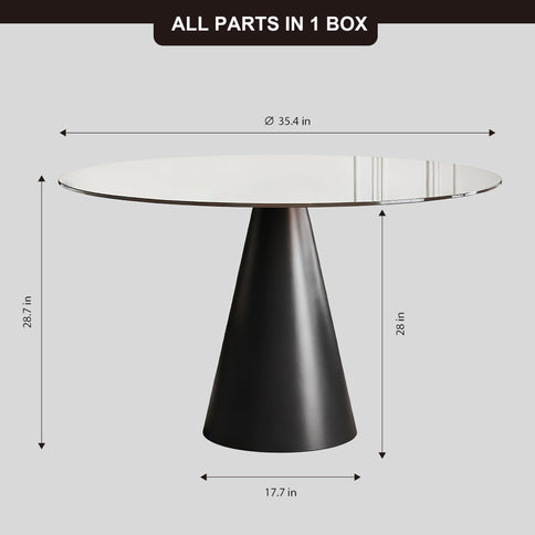 Round Dining Table & Tempered Glass Top - Black / Brown