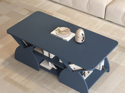Geometric Engineered Coffee Table With Rounded Corners With Open Shelves