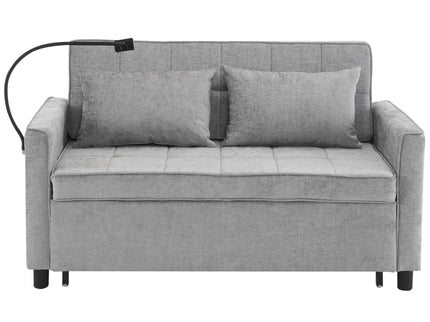 Pull-Out Sleeper Sofa With Reversible Backrest Cushion, Side Pockets, 2 USB Ports And A Phone Holder For Living Room