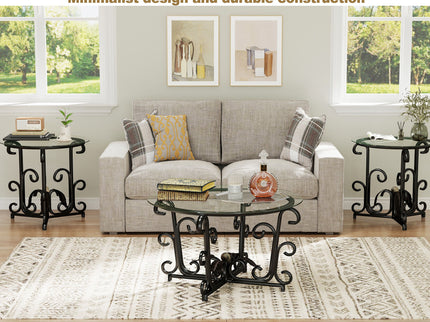 3 Piece Coffee Table Set With Tempered Glass Surface - Black