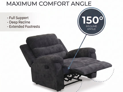 Manual Recliner Chair With 150° Recline, For Living Room - Dark Gray