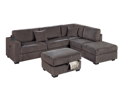 3 Piece Sectional Sofa With Reversible Chaise And USB Storage Ottoman