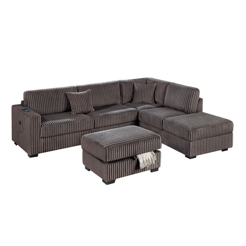 3 Piece Sectional Sofa With Reversible Chaise And USB Storage Ottoman
