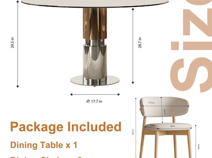 Round Dining Table & Tempered Glass Top - Brown