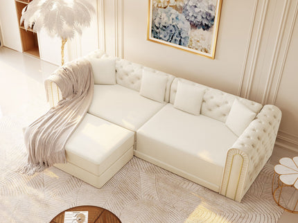 3-In-1 Convertible Sleeper Sofa With Movable Ottoman For Living Room