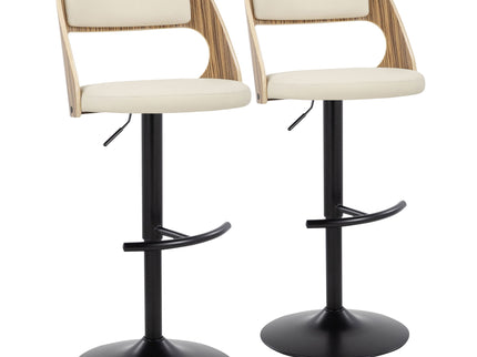 Cecina - Contemporary Adjustable Barstool With Swivel With Rounded T Footrest (Set of 2) - Black / Zebra / Cream