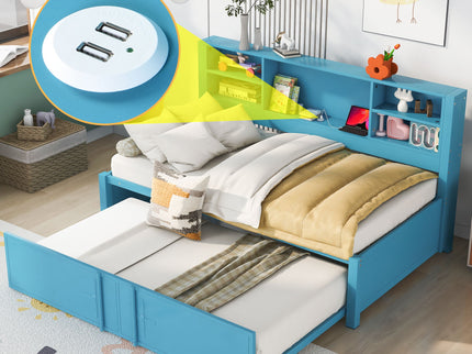 Industrial Metal Daybed With Trundle, Storage Shelves, USB Ports