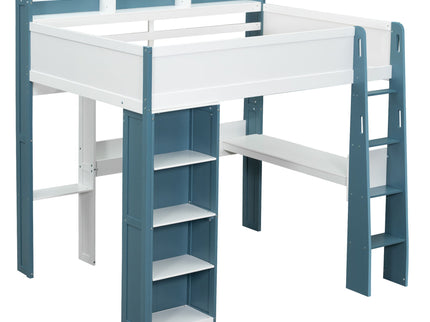 Loft Bed With Built In Storage Shelves, Clothes Rail, And Desk