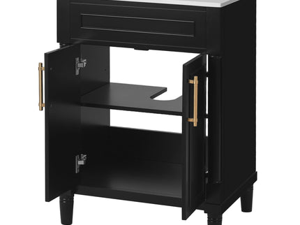 Bathroom Vanity With Integrated Sink, 2 Door Cabinet, Single Sink For Small To Medium Bathrooms