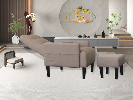 Living Room Sofa Single Chair And Ottoman, Modern Multi-Function Fabric Living Room Sofa Lounge Chair Bed And Stool. Soft Leisure Single Chair Adjustable Into 5 Angles With Sofa Bed