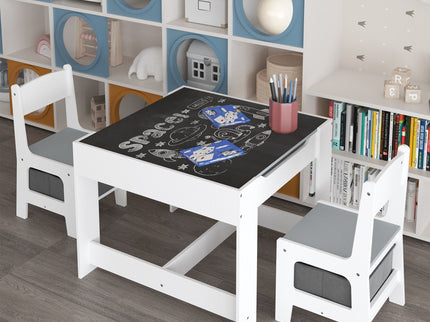 Kids Table And Chair Set, 3 In 1 Activity Table With Storage Drawer For Toddlers Drawing, Reading, Crafts, 2 In 1 Detachable Top - White