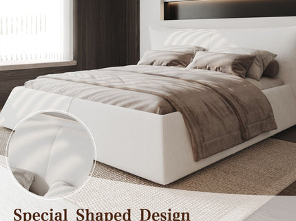 Upholstered Platform Bed With Special Shaped Headboard