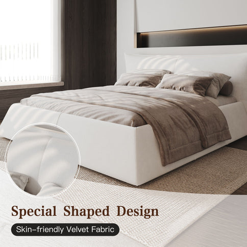 Upholstered Platform Bed With Special Shaped Headboard