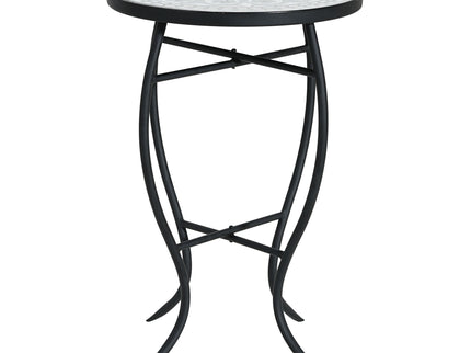Outdoor Round Side Table With Mosaic Style Top And Curved Iron Legs
