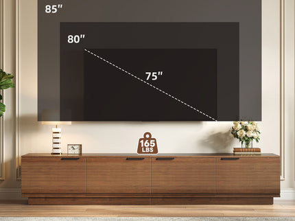TV Stand, Entertainment Center With Fluted Door & Cable Management, Soft Closing Hinges - Walnut