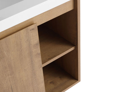 Modern 48" Wall Mounted Bathroom Vanity With Double Resin Sink And Storage Rack Soft Close Doors - Imitative Oak