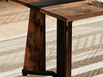 Rustic Rectangular Large Dining Table, Waterproof Desk For 8 People, & Steel With Adjustable Legs - Black / Rustic Brown