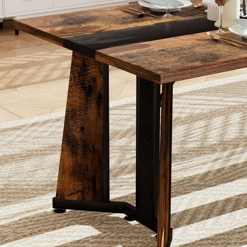Rustic Rectangular Large Dining Table, Waterproof Desk For 8 People, & Steel With Adjustable Legs - Black / Rustic Brown