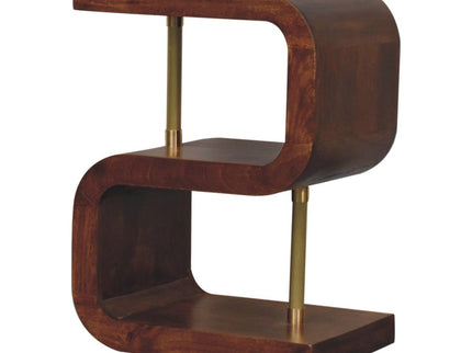 S Curve Brass Bedside Table - Dark Brown