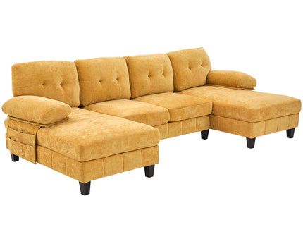 U-Shaped Sectional Sofa 103.5" Fabric Couch With Dual Chaise Lounges, Storage Pockets, Armrest Pillows