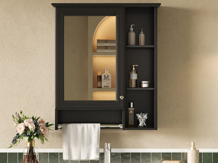 Modern 3 In 1 Bathroom Mirror Cabinet With Adjustable Shelf & Towel Bar