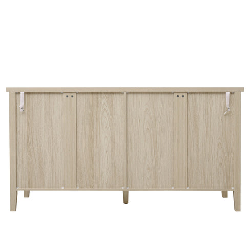 4 Door Sideboard, Carved Sideboard Buffet Cabinet With Storage, Modern Coffee Bar Cabinet With Adjustable Shelf For Living Room, Dining Room, Kitchen - Natural