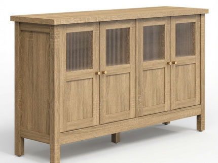 Buffet Cabinet With 4 Doors, Adjustable Shelves Handles - Natural