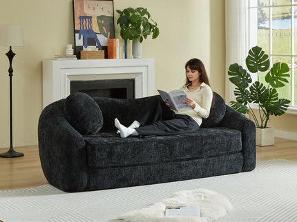 Curved Convertible Sofa, 2 In 1 Frameless Folding Sofa Bed With Pull Out Base And Deep Seat