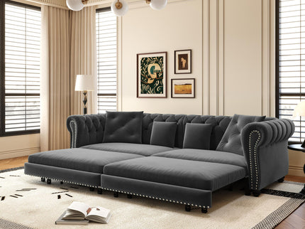 3 In 1 Convertible Sleeper Sofa Bed With Movable Ottoman