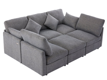 Sectional Sofa Modular U-Shaped With Ottoman & USB Ports