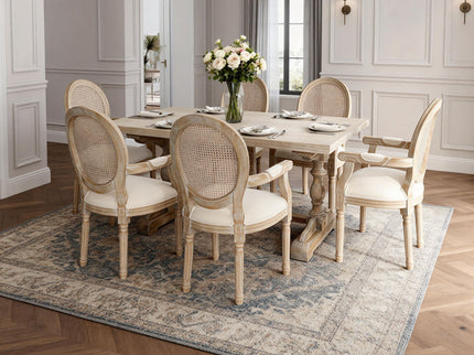 French Vintage Upholstered Fabric Dining Armchair (Set of 2) - Beige