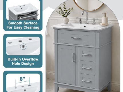 Modern Bathroom Vanity With Sink, Flip Drawer & 3 Drawers, Soft Close Hinges, Adjustable Shelf