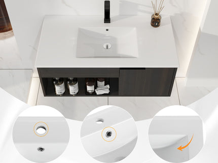 Wall Mounted Floating Bathroom Vanity With Open Shelf & Soft Close Door
