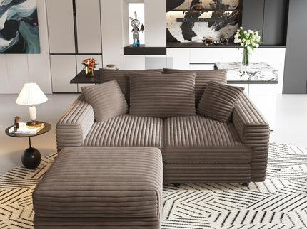 Deep Seat Convertible Sofa With Soft Pillows And Ottomans