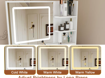 Vanity Desk With Mirror, 3 Color Lighting And Stool
