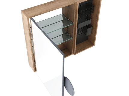 Wall Mounted Bathroom Mirror Cabinet & Adjustable Shelves - Imitative Oak