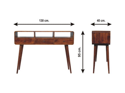 Triple Curved Console Table - Brown