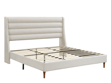 Modern Upholstered Platform Bed With Wave Shaped Headboard