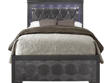 Shaker - 5 Pieces Bedroom Set With Crystal Inspired Tufted Headboard And LED Lighting