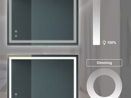 Bathroom Vanity Rectangle Mirror With Front Lighting, Anti Fog, Dimmable, Smart Memory Function