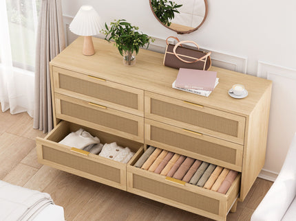 6 Drawer Storage Cabinet With For Bedroom Or Living Room - Natural