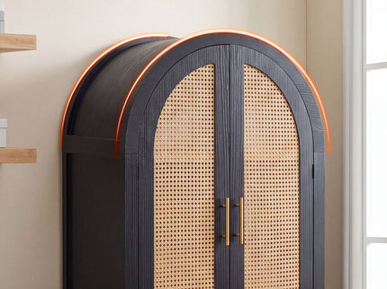 Tall Arched Cabinet With Rattan Doors & Adjustable Shelves