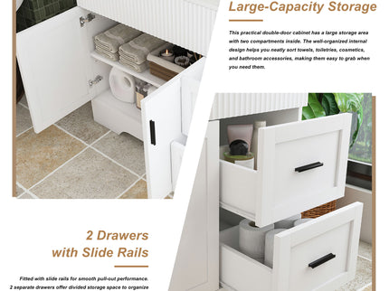Bathroom Vanity Set, Fluted Cabinet, Soft Close Doors & Drawers, Single Faucet Hole, Sink Included - White