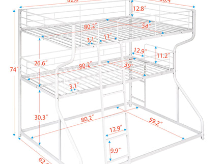 Industrial Triple Bunk Bed With Dual Ladders Frame, Space Saving Design