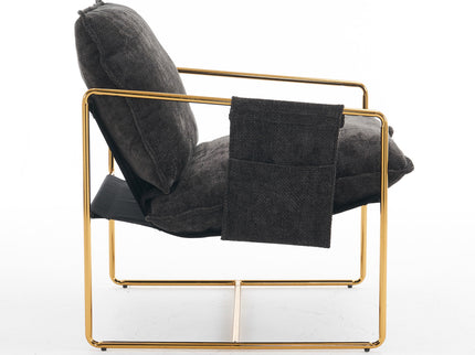 Upholstered Hanging Armchair With Arm Pocketsmetal Frame (Set of 2), Plated Craftsmanship, Crushed Foam Cushions And Skin-Friendly Woven Fabric For Living Room And Bedroom