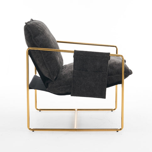 Upholstered Hanging Armchair With Arm Pocketsmetal Frame (Set of 2), Plated Craftsmanship, Crushed Foam Cushions And Skin-Friendly Woven Fabric For Living Room And Bedroom