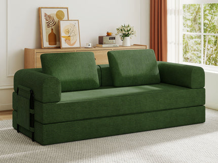 Convertible Sleeper Sofa Bed With Cylindrical Pillow, Fixed Shape Frame